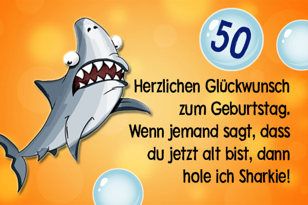 Lustiger Hai mit Glückwünschen zum 50. Geburtstag